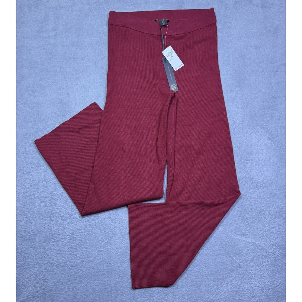 House Of Harlow 1960 Pants Womens M Ribbed Knit Flare Burgundy Wine NEW $128